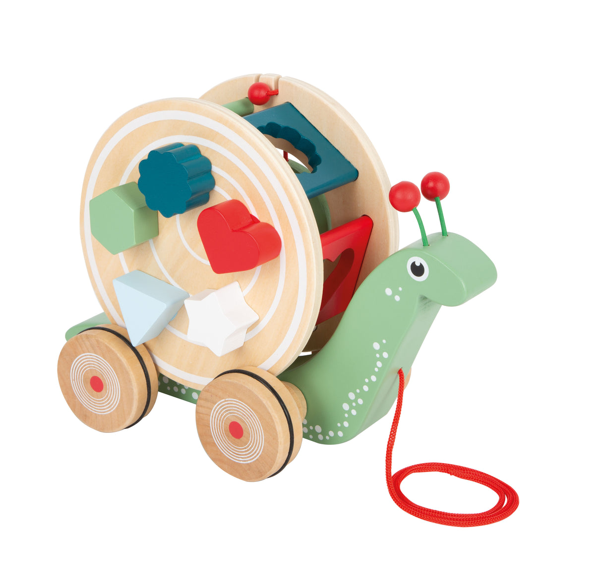 Melc de Tras cu Forme de Sortat Small Foot – Jucărie 2-în-1 din Lemn pentru Copii, Mers și Forme Colorate Detașabile, Ideal p