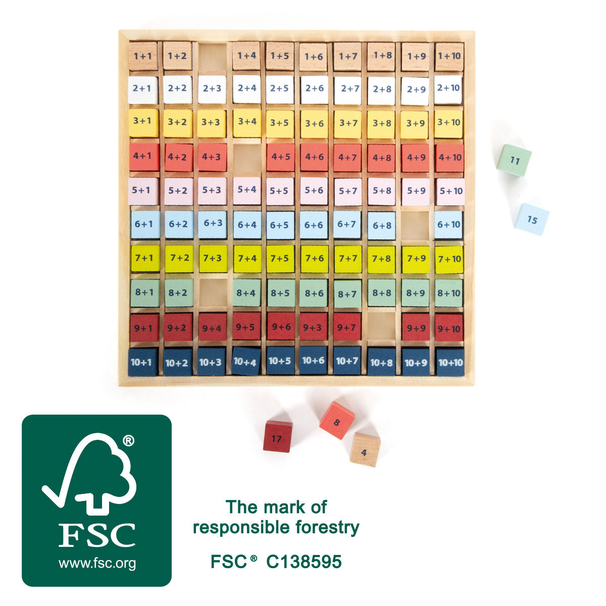 Tablă Adunări "Educate" FSC 100% Small Foot – Joc Matematic din Lemn Certificat pentru Adunări până la 20, Cuburi cu Probleme