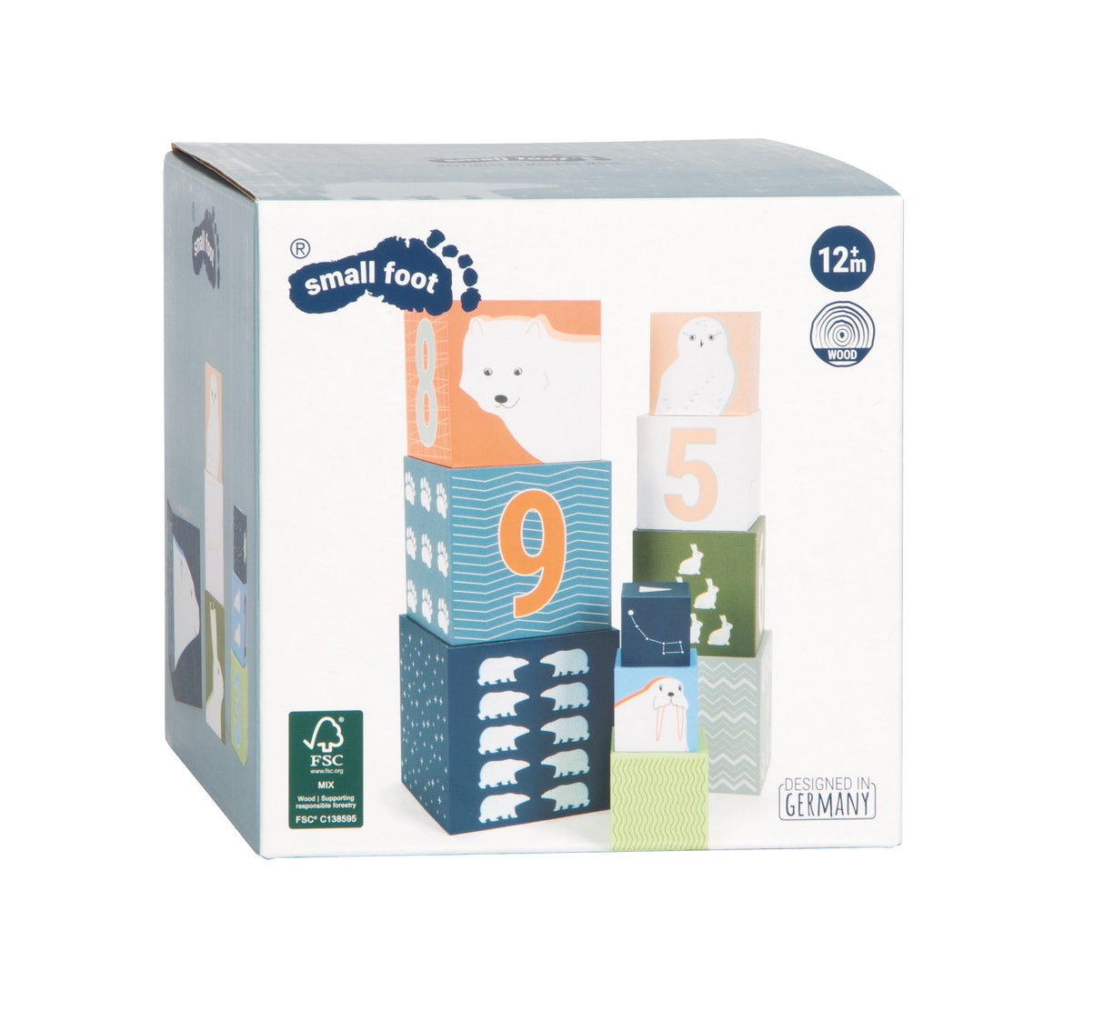 Cuburi de Stivuit "Arctic" – Set de 10 Cuburi din Carton Certificat FSC cu Animale Polare, Numere și Culori, Jucărie de Activitate