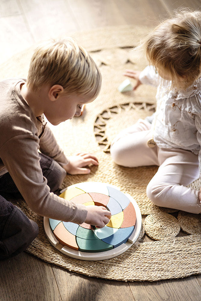 Puzzle Culori "Safari" – Joc Montessori din Lemn cu 24 Piese, Multifuncțional pentru Sortat, Stivuit și Creat Mandale