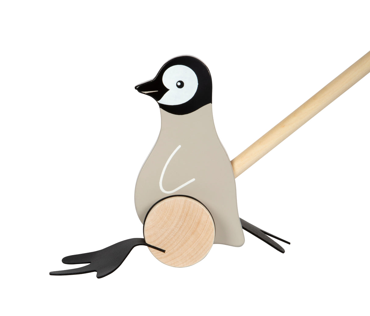 Pinguin de Împins FSC 100% – Jucărie din Lemn Certificat pentru Învățarea Mersului, cu Picioare Legănate și Sunete, Roți de Cauciuc