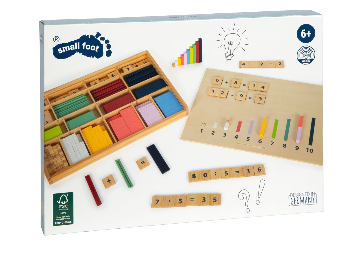 Cutie Învățare Matematică "Educate" FSC 100% – Set Montessori cu Bețe, Plăcuțe și Numere din Lemn Certificat, Pentru Preșcolari și Școlari