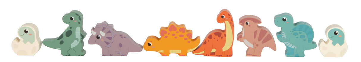 Cuburi de Construcție "Dino" FSC 100% – Set 50 Piese din Lemn Certificat, 6 Figurine Dinozauri T-Rex, Stegozaur, Triceratops