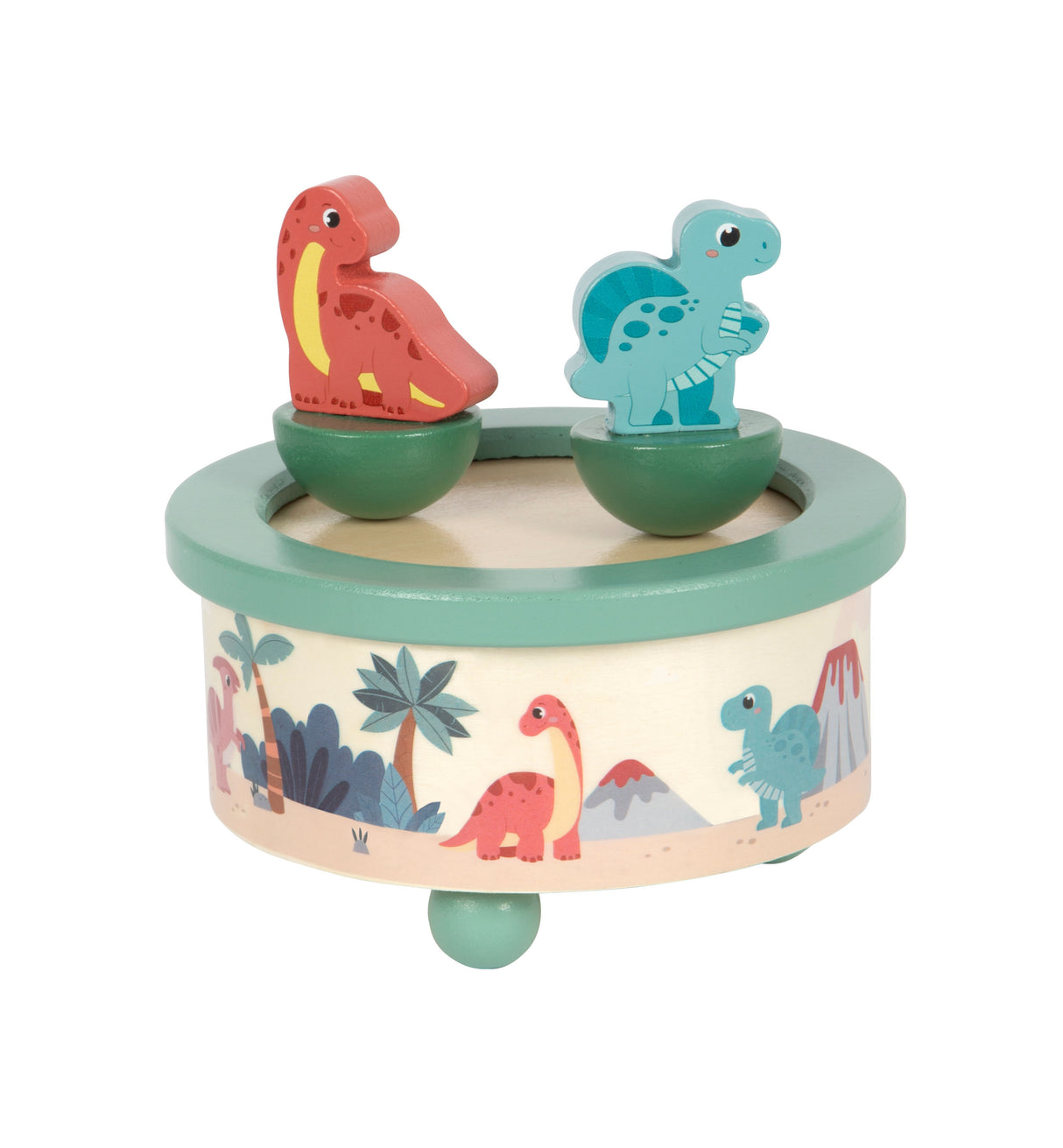 Cutiuță Muzicală "Dino" FSC 100% – Jucărie din Lemn Certificat pentru Copii, cu Figurine Dinozauri Magnetice și Melodia Valsul Caruselului