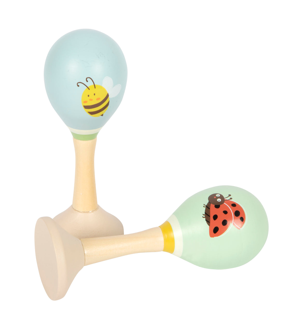 Maracas Tiny Friends Small Foot – Set 2 Zornăitoare Muzicale din Lemn pentru Copii, cu Motive Albină și Buburuză, Instrumente