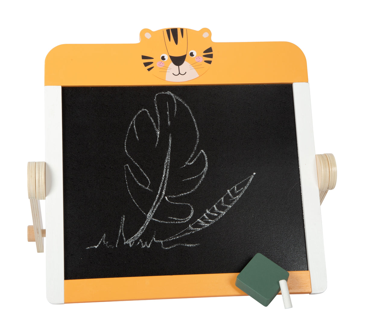 Tablă Creta și Whiteboard "Safari" FSC 100% – Jucărie 2-în-1 din Lemn Certificat pentru Copii, Cu Cretă, Marker și Burete, Design Tigru