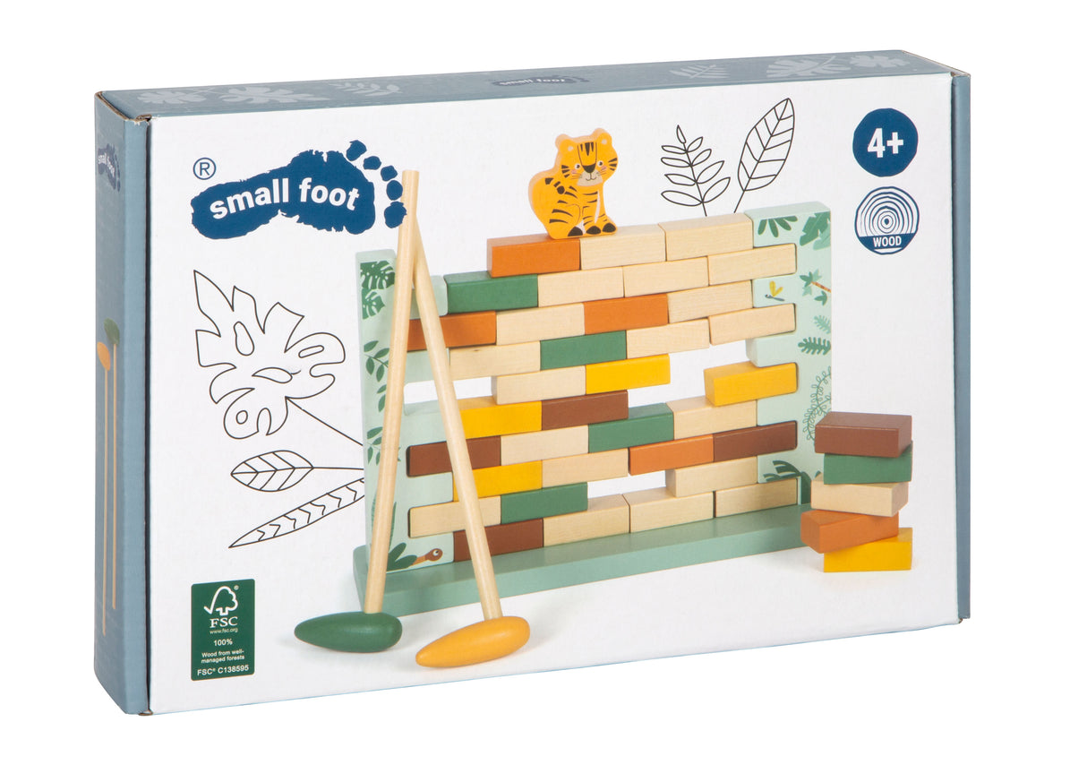 Joc de Echilibru "Wobbly Wall" Safari – Joc de Societate din Lemn Certificat FSC cu 2 Ciocănele, pentru Toată Familia