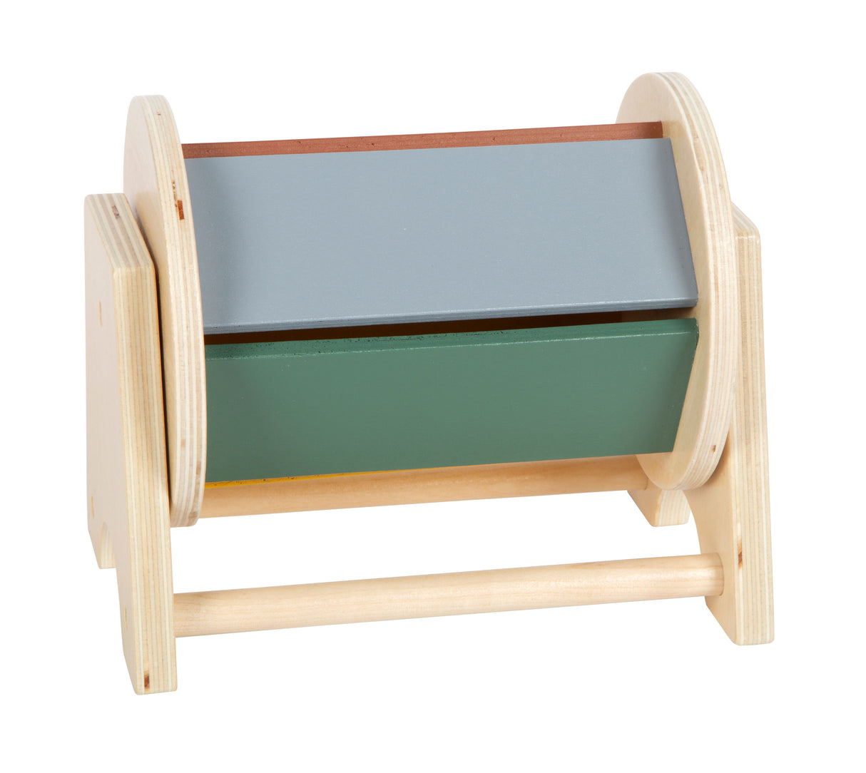 Tobă Rotativă Montessori – Jucărie din Lemn Certificat FSC cu Bilă Sonoră, 5 Fețe Colorate, pentru Bebeluși, Sunet și Mișcare
