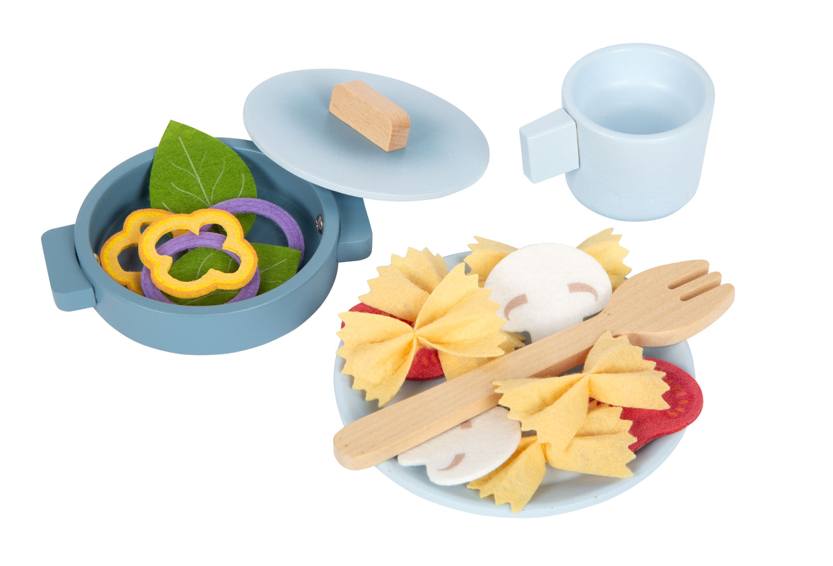 Vase, tacâm și alimente textile din set