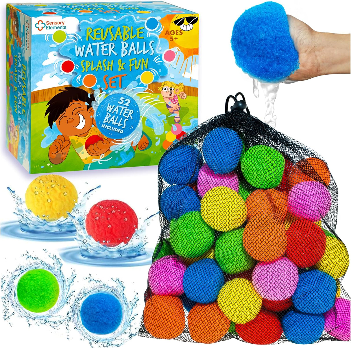 Reusable Water Balls Splash & Fun Set - Set Complet cu 52 de Bile Colorate din Bumbac Reutilizabile, Perfect pentru Joaca de Vară în Apă, Piscină sau Curte