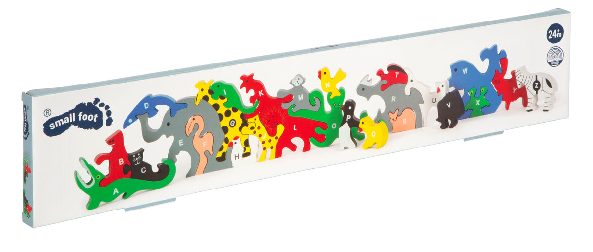 Puzzle Animale cu Litere și Numere – Joc Educativ din Lemn 26 Piese, Animale Colorate, Alfabet A-Z pe o Parte și Numere 1-26 pe Cealaltă