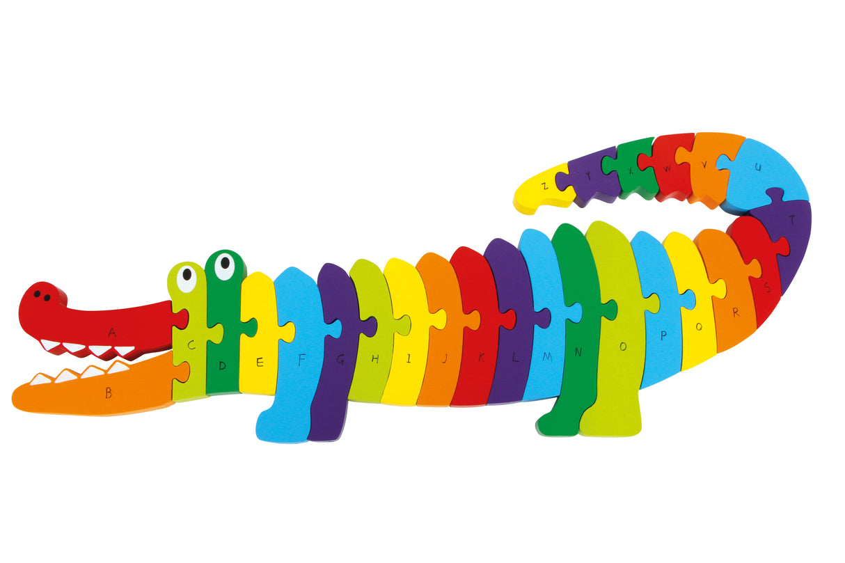 Puzzle ABC Crocodil Small Foot – Joc Educativ din Lemn cu 26 Piese Litere A-Z, Crocodil Colorat, Învață Alfabetul Distractiv