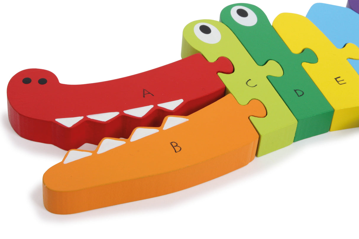 Puzzle ABC Crocodil – Joc Educativ din Lemn cu 26 Piese Litere A-Z, Crocodil Colorat, Învață Alfabetul Distractiv