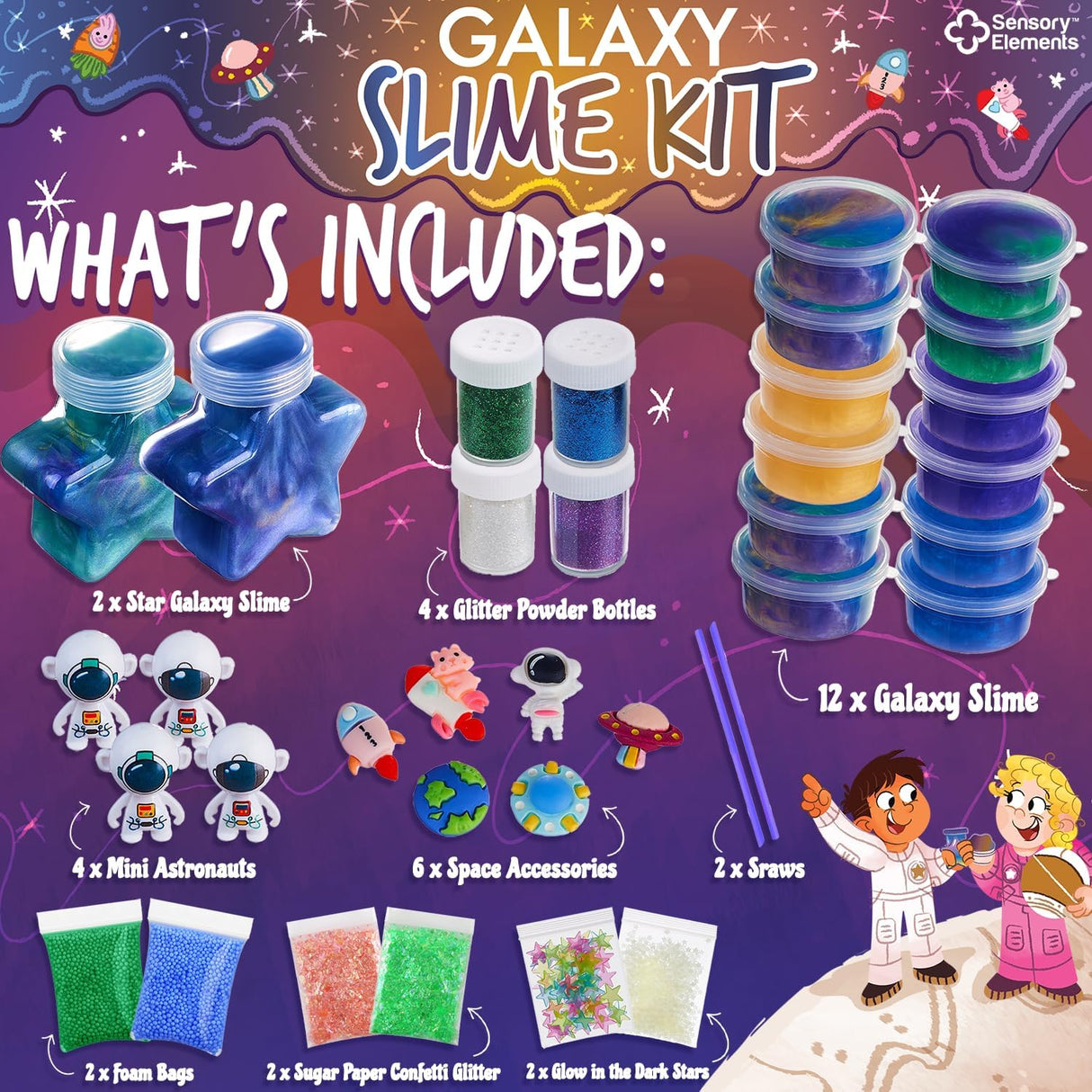 Galaxy Slime Kit pentru Băieți și Fetițe – Slime în Culori Galactice, cu Stele Fosforescente și Accesorii Diverse
