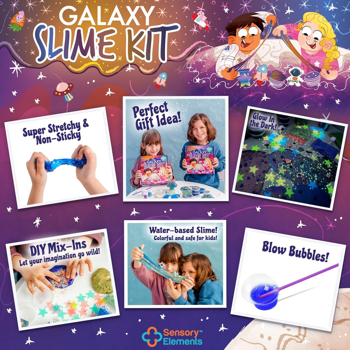 Galaxy Slime Kit pentru Băieți și Fetițe – Slime în Culori Galactice, cu Stele Fosforescente și Accesorii Diverse