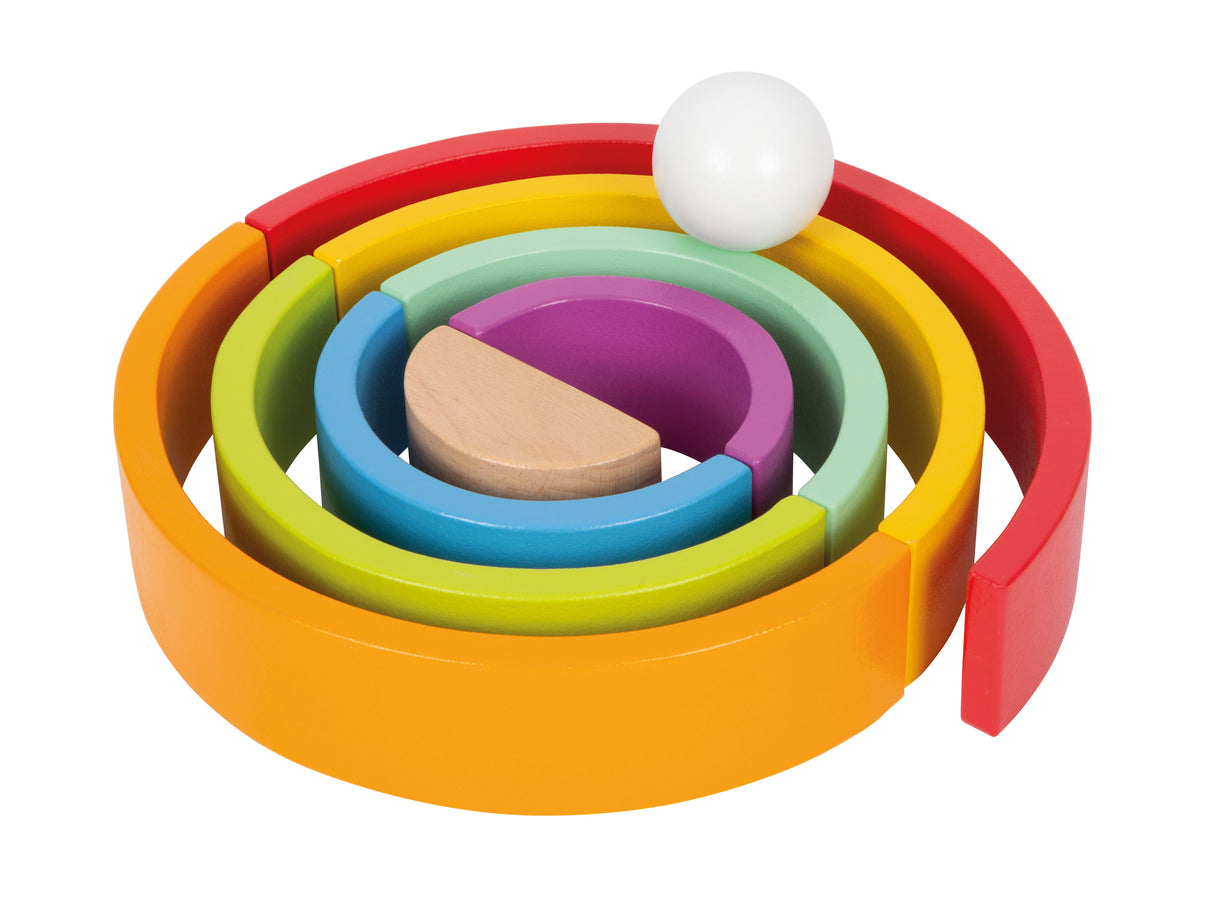 Cuburi de Construcție Curcubeu Mare – Arcă din Lemn cu 8 Inele Colorate și Bilă Albă, Premiate Spiel Gut, Versatilitate Maximă
