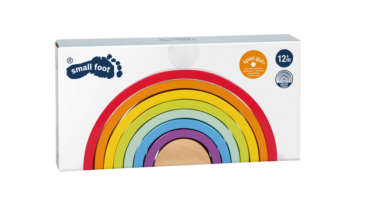 Cuburi de Construcție Curcubeu Mare – Arcă din Lemn cu 8 Inele Colorate și Bilă Albă, Premiate Spiel Gut, Versatilitate Maximă