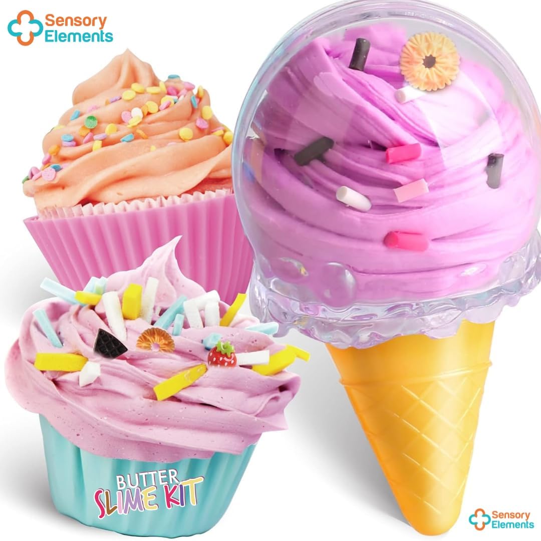 Butter Slime Kit pentru Fetițe – Slime Pufos și Parfumat, cu Accesorii Înghețată, Gogoși și Brioșe, Set Colorat și Distractiv