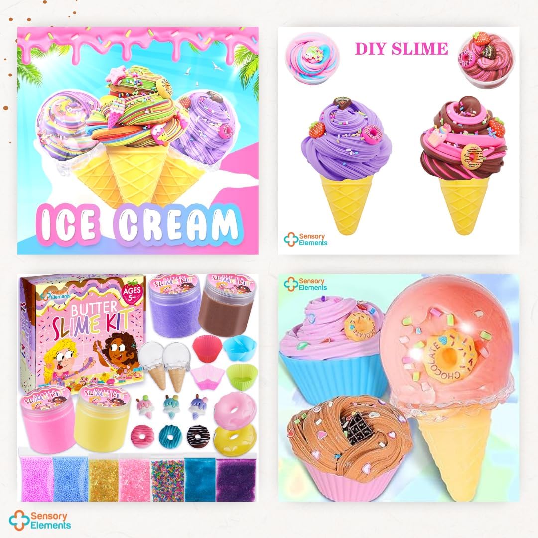 Butter Slime Kit pentru Fetițe – Slime Pufos și Parfumat, cu Accesorii Înghețată, Gogoși și Brioșe, Set Colorat și Distractiv