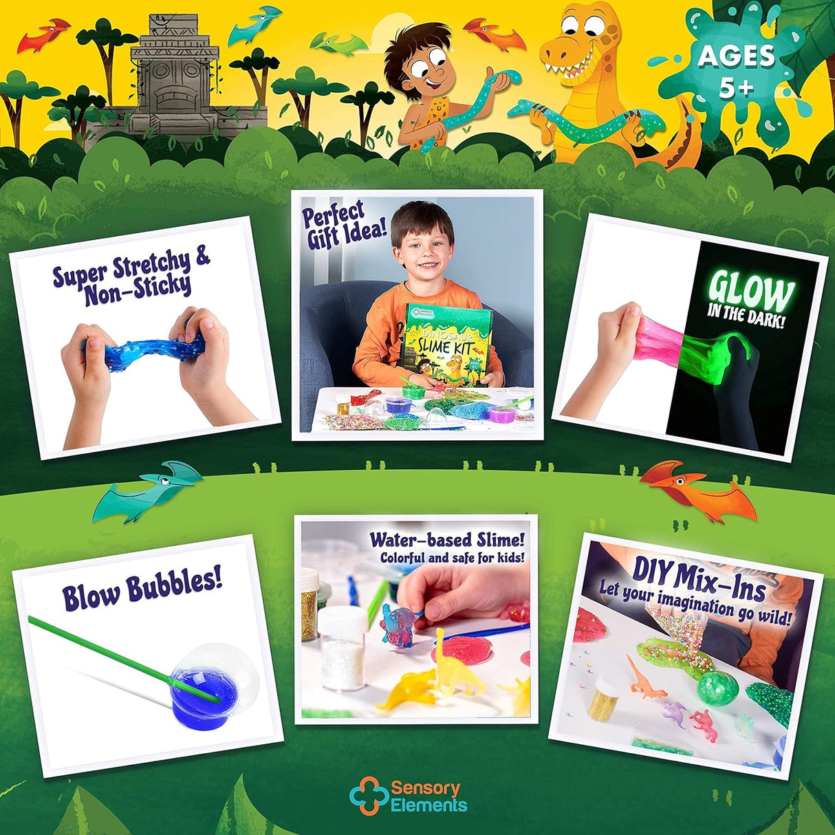 Dinosaur Slime Kit pentru Băieți și Fetițe – 12 Slime-uri Colorate, Dinozauri Fosforescenți, Pudră cu Sclipici și Accesorii Diverse, Cadoul Ideal