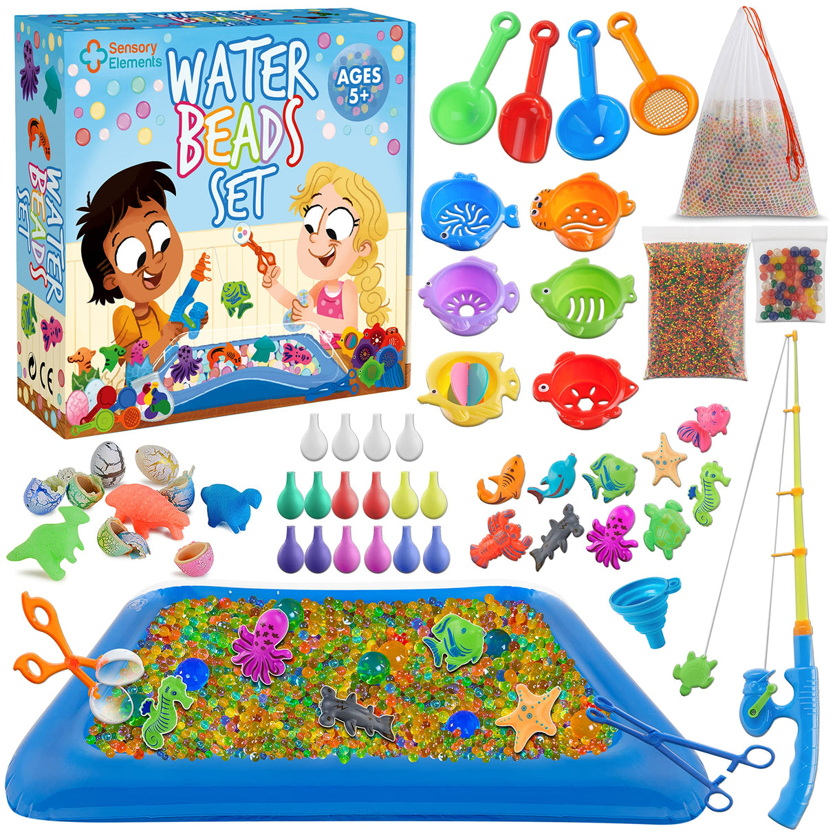 Water Beads Set - Cutie Senzorială Completă cu 40.000 de Mărgele Mici, 50 Mărgele Jumbo, Jucării Senzoriale și Accesorii diverse