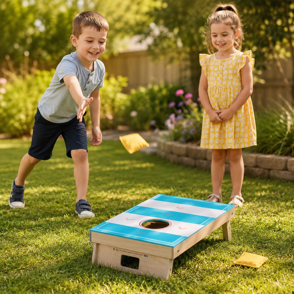 Joc Cornhole și Sling Puck "Active" – Joc 2-în-1 din Lemn cu Tablă Dublă Față, Accesorii Incluse, Potrivit pentru Toate Vârstele