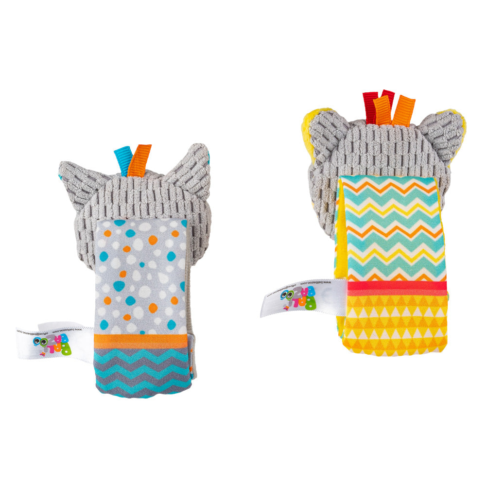 Zornăitoare pentru Încheietură Koala și Raton – Set 2 Brățări Moi cu Prindere Velcro, Etichete Texturate și Materiale Variate