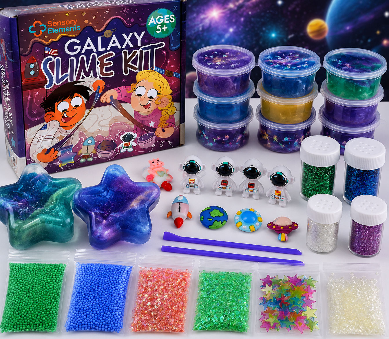 Galaxy Slime Kit: set creativ cu slime pentru copii pasionați de spațiu și joacă senzorială