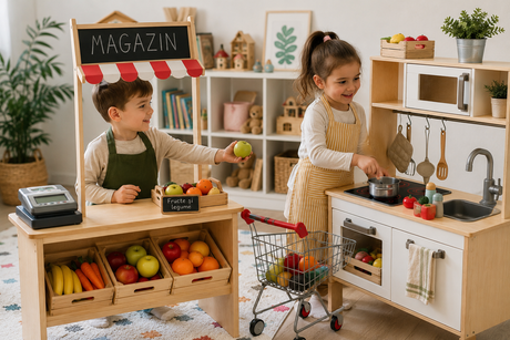 Jucării pentru copii care iubesc magazinele și bucătăria