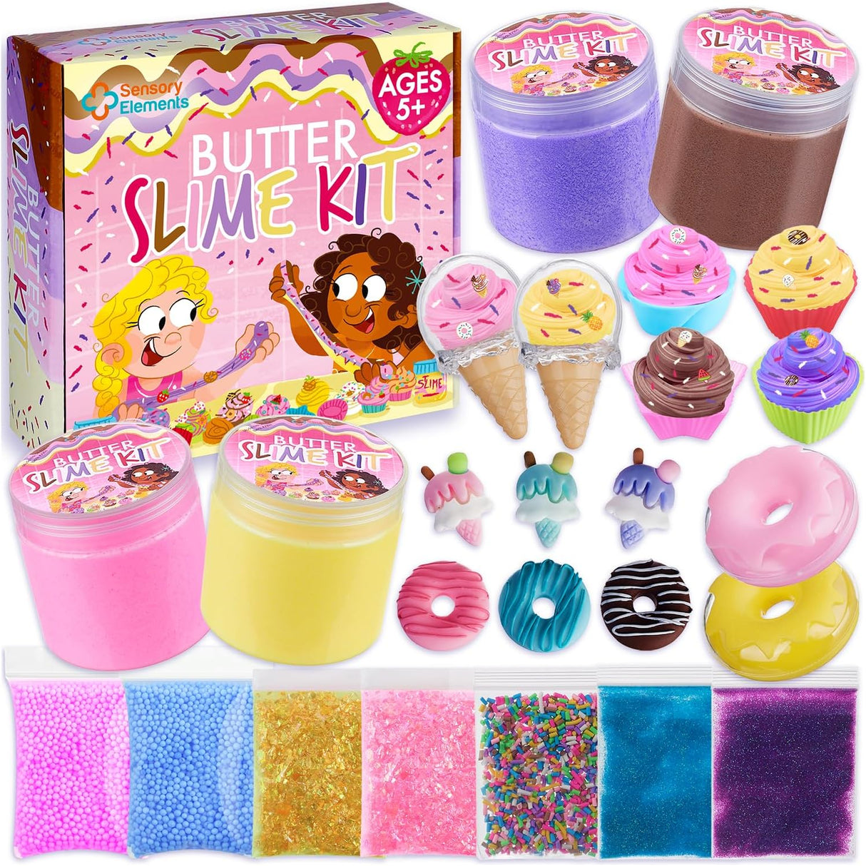 Butter Slime Kit pentru Fetițe – Slime Pufos și Parfumat, cu Accesorii Înghețată, Gogoși și Brioșe, Set Colorat și Distractiv