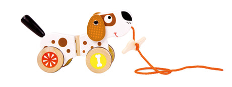 Cățeluș de Tras cu Os Small Foot – Jucărie din Lemn pentru Copii, cu Urechi și Corp Mobil, Roți de Cauciuc Silențioase, Perfe