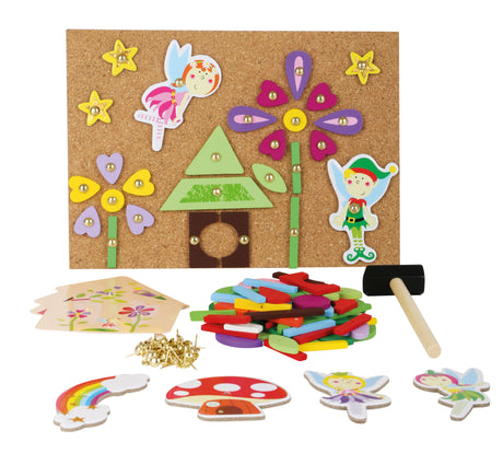 Joc de Ciocănit cu Zâne Small Foot – Set Creativ din Lemn cu Ciocane, Plăcuțe Motiv și 4 Carduri cu Sugestii, Depozitare în C