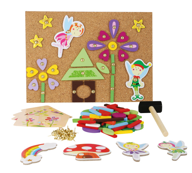 Joc de Ciocănit cu Zâne Small Foot – Set Creativ din Lemn cu Ciocane, Plăcuțe Motiv și 4 Carduri cu Sugestii, Depozitare în C