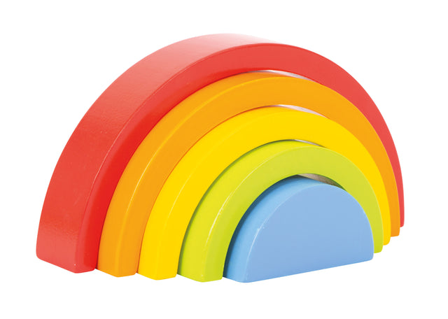 Curcubeu din lemn de stivuit cu cinci piese colorate