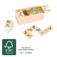 Domino "Safari" – Joc din Lemn Certificat FSC cu Motive de Animale, în Cutie de Lemn, Dezvoltă Răbdarea și Motricitatea, pent
