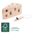 Joc de Șnuruire Brânză cu Șoricel FSC 100% Small Foot – Jucărie Educativă din Lemn Certificat pentru Motricitatea Fină, Compa
