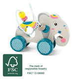 Elefant de Împins cu Labirint de Bile "Jungle" FSC 100% Small Foot – Jucărie din Lemn Certificat pentru Copii, Promovează Mot