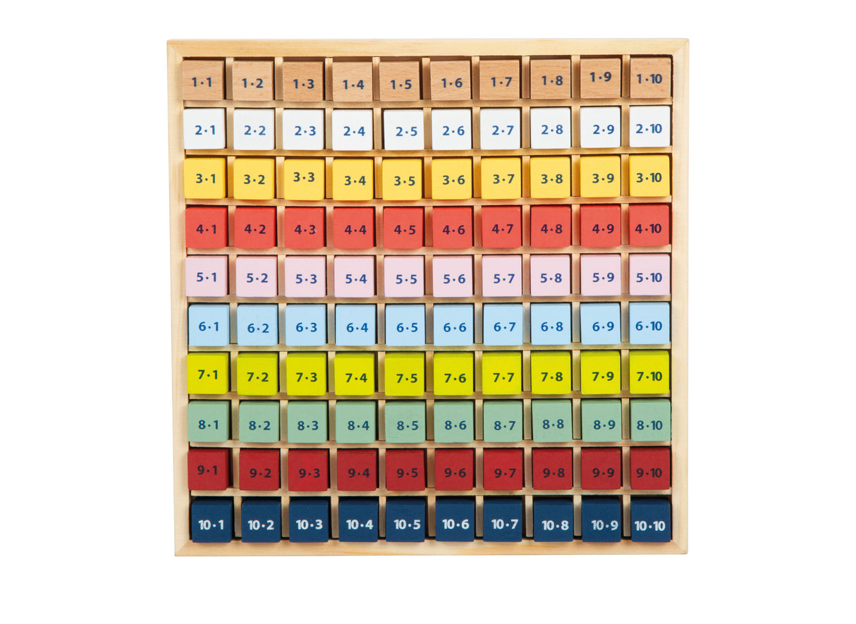 Tabla Înmulțirii Colorată "Educate" – Joc din Lemn pentru Învățarea 1x1, Cuburi cu Probleme și Soluții, Perfect pentru Școala Primară