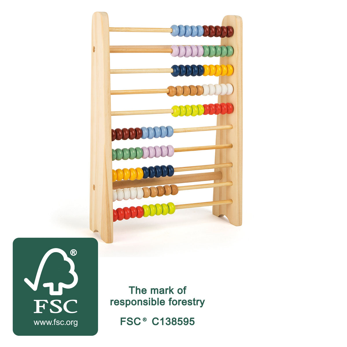 Numărătoare cu Bile "Educate" – Jucărie Educativă din Lemn Certificat FSC cu 10 Rânduri de Bile Colorate, pentru Învățarea Ma