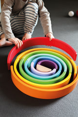 Cuburi de Construit Curcubeu XL – Set din Lemn cu 12 Arcade Colorate și 2 Bile, pentru Construit, Stivuit și Sortat, Dezvoltă Creativitatea