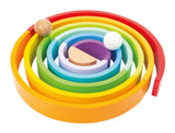 Cuburi de Construit Curcubeu XL – Set din Lemn cu 12 Arcade Colorate și 2 Bile, pentru Construit, Stivuit și Sortat, Dezvoltă Creativitatea
