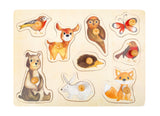 Puzzle Animale din Pădure – Jucărie din Lemn cu 9 Piese cu Buton de Prindere, Dezvoltă Motricitatea Fină și Recunoașterea For