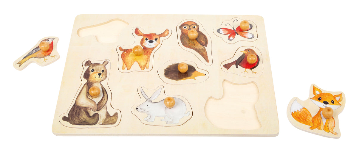 Puzzle Animale din Pădure – Jucărie din Lemn cu 9 Piese cu Buton de Prindere, Dezvoltă Motricitatea Fină și Recunoașterea Formelor
