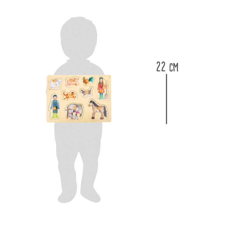 Puzzle Ferma și Viața la Țară – Jucărie din Lemn cu 9 Piese cu Buton de Prindere, Dezvoltă Motricitatea Fină și Recunoașterea Formelor
