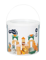 Cuburi de Construcție "Safari" – Set 50 Piese din Lemn pentru Copii, cu 5 Animale și Cutie Depozitare, Motive Safari, Stimulează Creativitatea