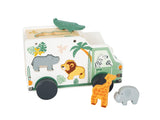 Mașinuță cu Forme de Sortat "Safari" Small Foot – Jucărie 2-în-1 din Lemn pentru Copii, cu 5 Animale Insertabile, Design Deta