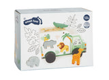 Mașinuță cu Forme de Sortat "Safari" – Jucărie 2-în-1 din Lemn pentru Copii, cu 5 Animale Insertabile, Design Detaliat Safari