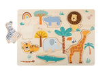 Puzzle "Safari" – Joc din Lemn pentru Copii cu 7 Animale Savană, Piese Mari Ușor de Apucat, Antrenează Răbdarea și Concentrarea