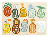 Puzzle Numere "Safari" Small Foot – Joc Educativ din Lemn pentru Învățarea Numerelor 0-9, cu Motive Safari și Denumire în Eng