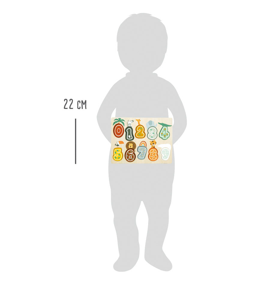 Puzzle Numere "Safari" – Joc Educativ din Lemn pentru Învățarea Numerelor 0-9, cu Motive Safari și Denumire în Engleză